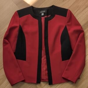 Evan Picone Red and Black Tailored Blazer with Color-Block Design